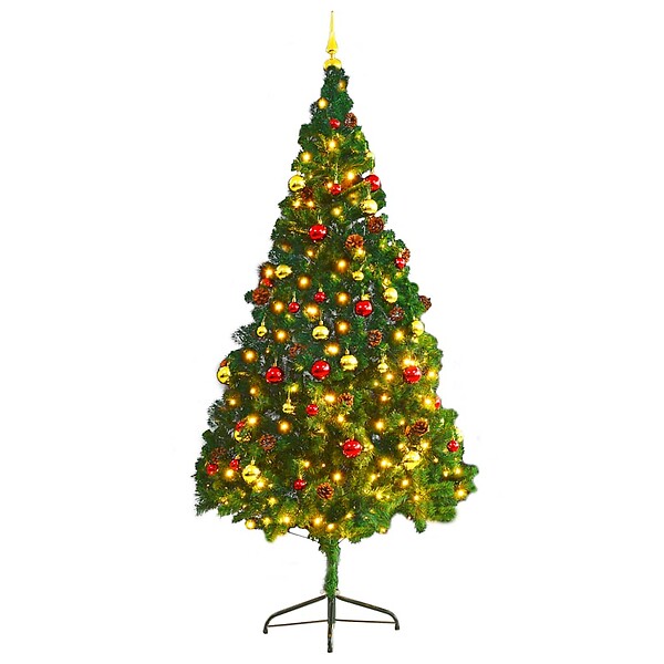 VIDAXL - vidaXL Arbre de Noël artificiel pré-éclairé avec boules vert 210 cm - large