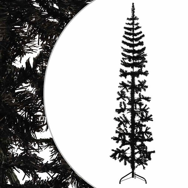 VIDAXL - vidaXL Demi sapin de Noël artificiel mince avec support Noir 180 cm - large