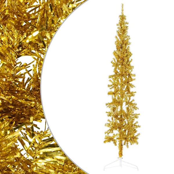 VIDAXL - vidaXL Demi sapin de Noël artificiel mince avec support Doré 240 cm - large
