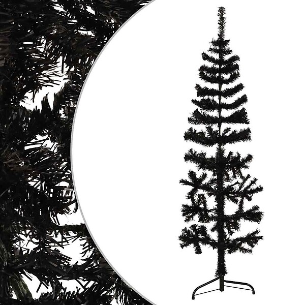 VIDAXL - vidaXL Demi sapin de Noël artificiel mince avec support Noir 150 cm - large
