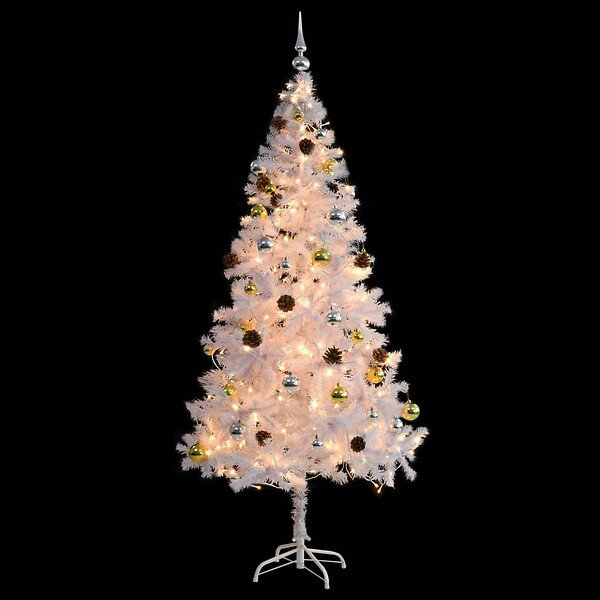 VIDAXL - vidaXL Arbre de Noël artificiel pré-éclairé avec boules blanc 180 cm - large