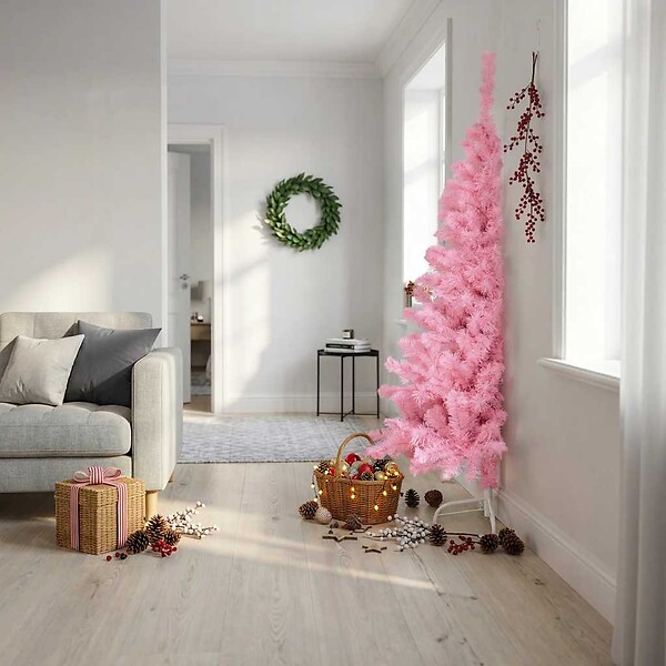 VIDAXL - vidaXL Demi sapin de Noël artificiel avec support Rose 180 cm PVC - large