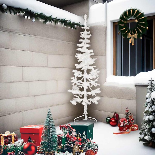 VIDAXL - vidaXL Demi sapin de Noël artificiel mince avec support Blanc 210 cm - large