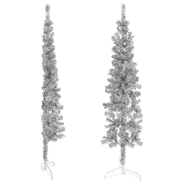 VIDAXL - vidaXL Demi sapin de Noël artificiel mince avec support Argenté 150 cm - large