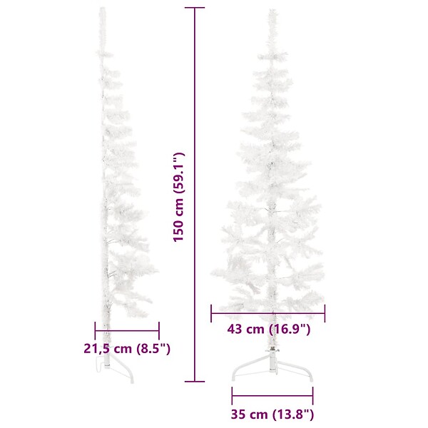 VIDAXL - vidaXL Demi sapin de Noël artificiel mince avec support Blanc 150 cm - large