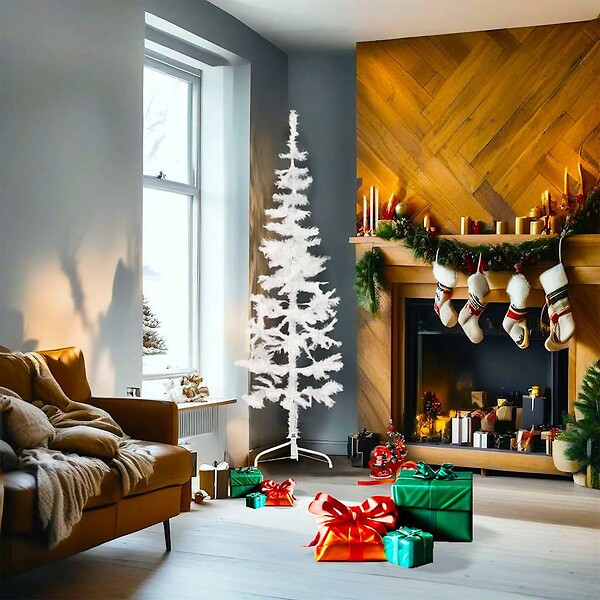 VIDAXL - vidaXL Demi sapin de Noël artificiel mince avec support Blanc 180 cm - large