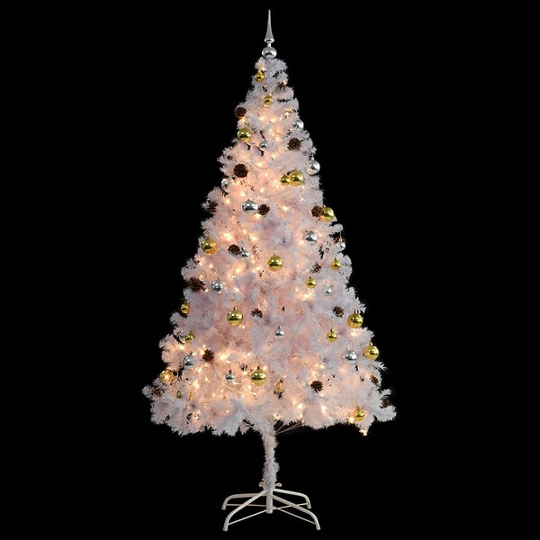 VIDAXL - vidaXL Arbre de Noël artificiel pré-éclairé avec boules blanc 210 cm - large