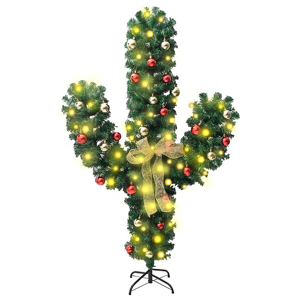 VIDAXL - vidaXL Cactus de Noël avec support et LED Vert 150 cm PVC - large