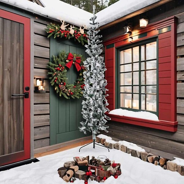 VIDAXL - vidaXL Demi sapin de Noël artificiel mince avec neige floquée 240 cm - large