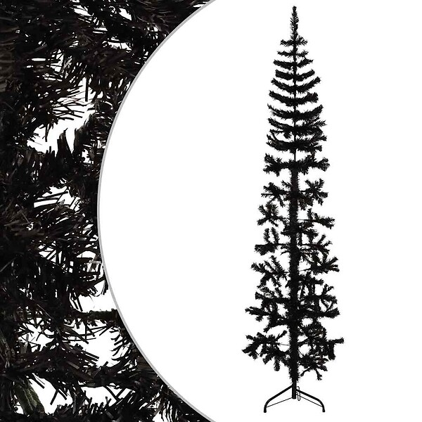 VIDAXL - vidaXL Demi sapin de Noël artificiel mince avec support Noir 210 cm - large