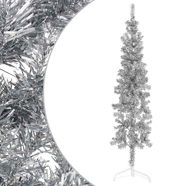 VIDAXL - vidaXL Demi sapin de Noël artificiel mince avec support Argenté 120 cm - large