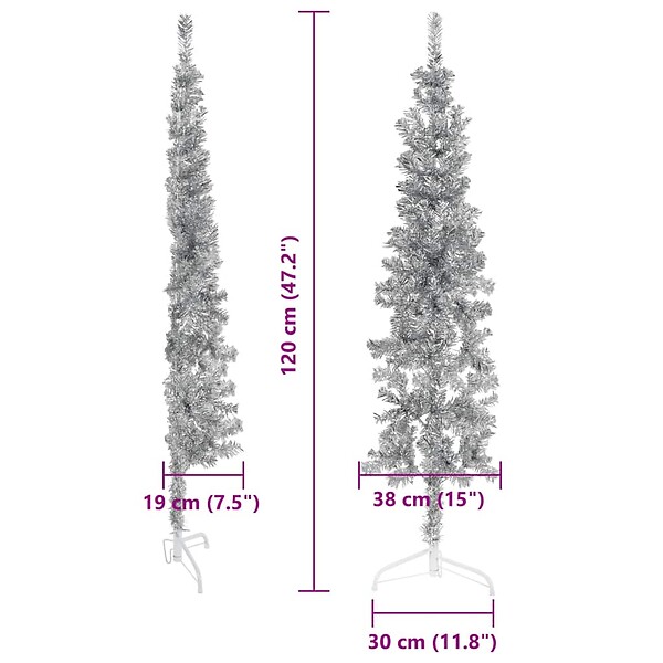 VIDAXL - vidaXL Demi sapin de Noël artificiel mince avec support Argenté 120 cm - large
