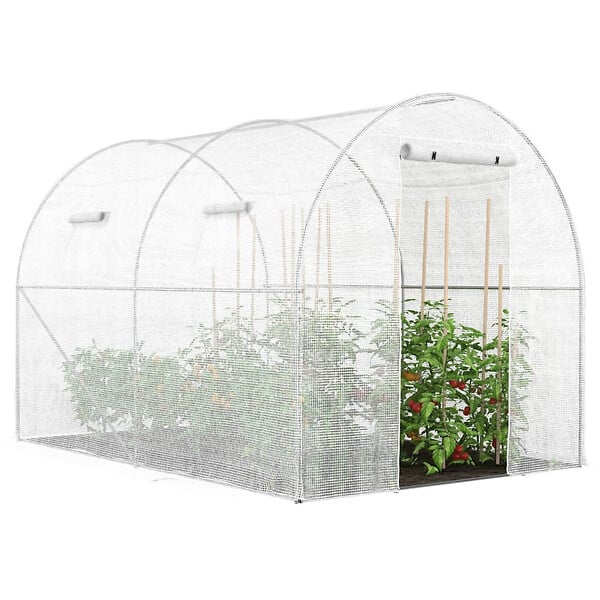 ID MARKET - Serre de jardin tunnel 6m² 3 x 2 x 2 m acier galvanisé + bâche anti-UV avec porte et fenêtres ROMA blanche - large