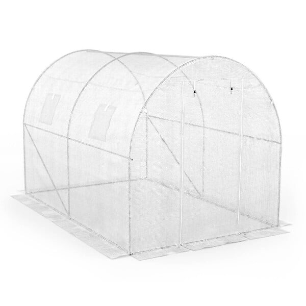 ID MARKET - Serre de jardin tunnel 6m² 3 x 2 x 2 m acier galvanisé + bâche anti-UV avec porte et fenêtres ROMA blanche - large