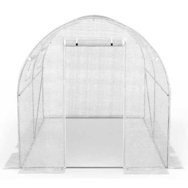 ID MARKET - Serre de jardin tunnel 6m² 3 x 2 x 2 m acier galvanisé + bâche anti-UV avec porte et fenêtres ROMA blanche - large