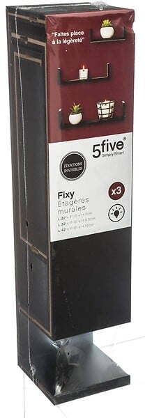 5 FIVE SIMPLY SMART - Lot de 3 Étagères murales flottantes coloris Noir Fixations invisibles - large
