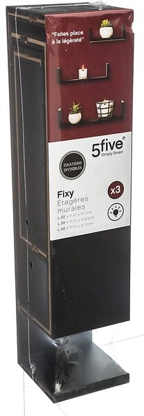 5 FIVE SIMPLY SMART - Lot de 3 Étagères murales flottantes coloris Noir Fixations invisibles - large