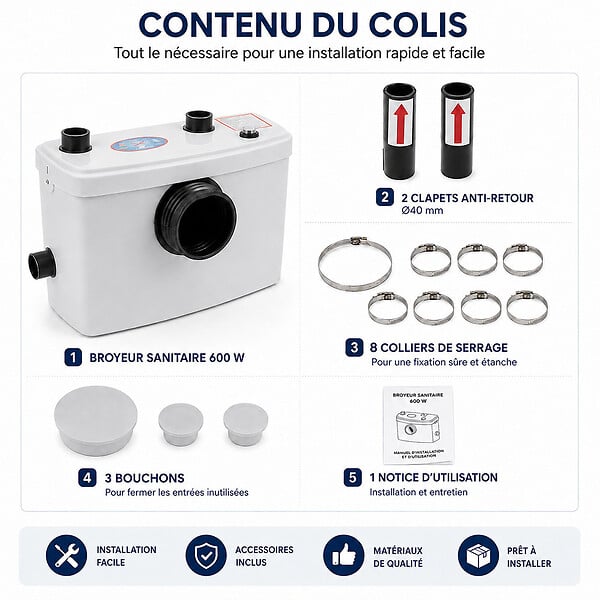 GT MARKET - Broyeur sanitaire WC, pompe de relevage 600 watts - large