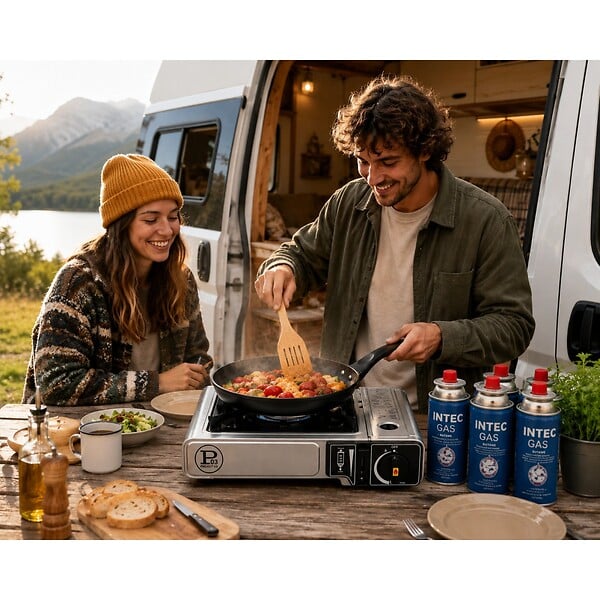INTEC - Réchaud à Gaz Portable 1Feu 2200W Inox Allumage Facile Piezo Cartouche gaz Butane échaud Camping, Van Cuisine Extérieure INTEC - large