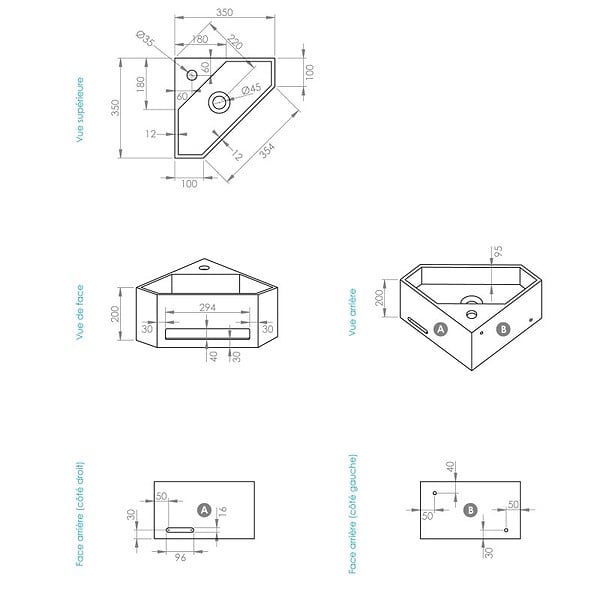 THALASSOR - COSY 35 - Lave-mains d'angle en Solid Surface 35 x 35 x 20(h) cm - large