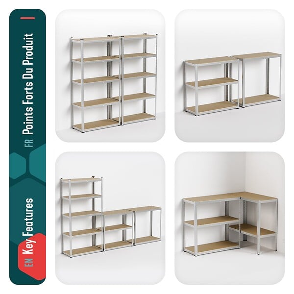 VOUNOT - Lot de 2 etageres de rangement charge lourde robuste 5 niveaux 180x90x40cm - large