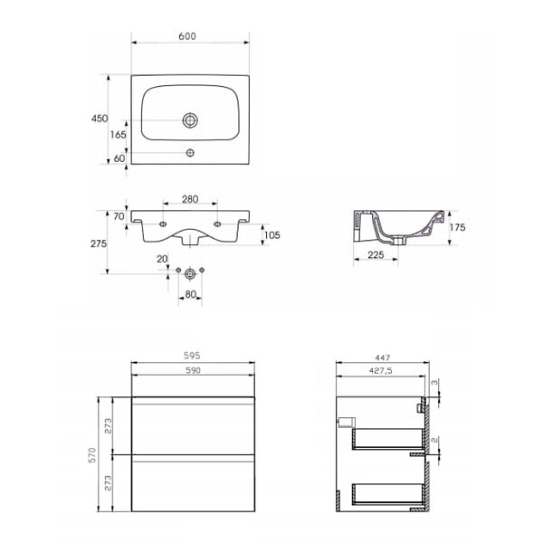CERSANIT - Meuble de salle de bain-60x45cm-Blanc-Moduo - large