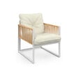 ID MARKET - Salon de jardin bas RIO 4 places structure métal blanc, cordage effet rotin clair et coussins beiges - vignette