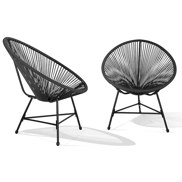 ID MARKET - Salon de jardin IZMIR table et 2 fauteuils oeuf cordage noir - large