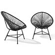 ID MARKET - Salon de jardin IZMIR table et 2 fauteuils oeuf cordage noir - vignette