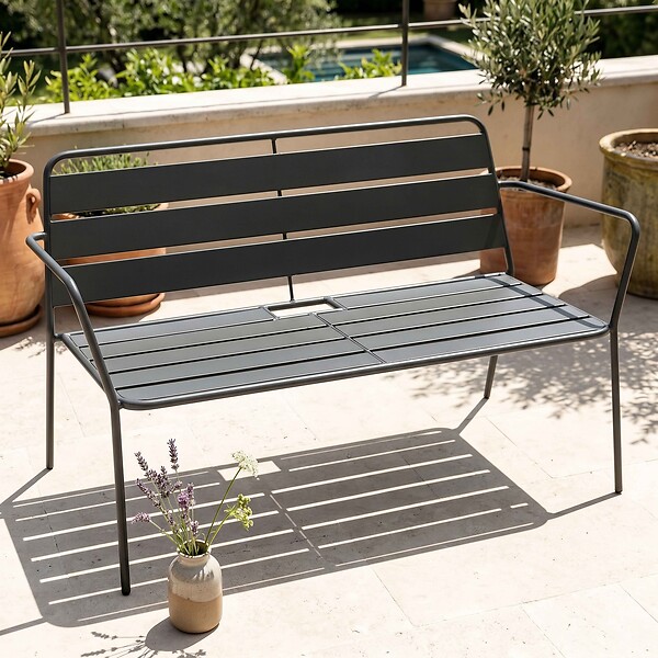 OVIALA - Canapé de jardin en métal gris - Palavas - large