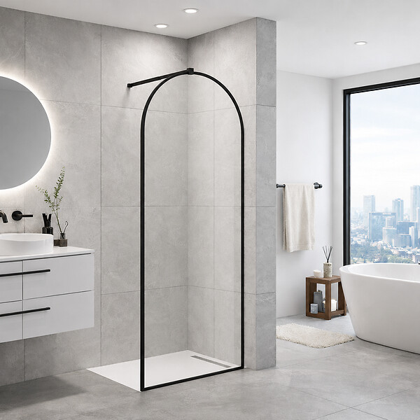 OTITEC - Paroi de douche italienne cintrée - 120 x 195 cm - Clear - Noir - ARCO - large