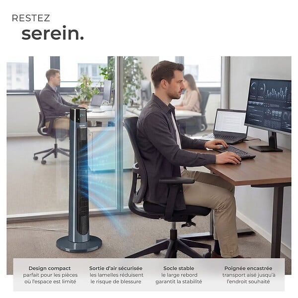TECTAKE - Ventilateur colonne silencieux 3 modes 3 vitesses fonction oscillation 90° gris anthracite 32 x 93 cm - large