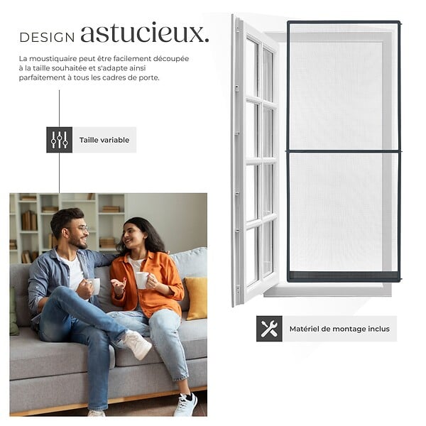 TECTAKE - Moustiquaire avec cadre en aluminium pour portes, 210 x 95 cm gris anthracite - large