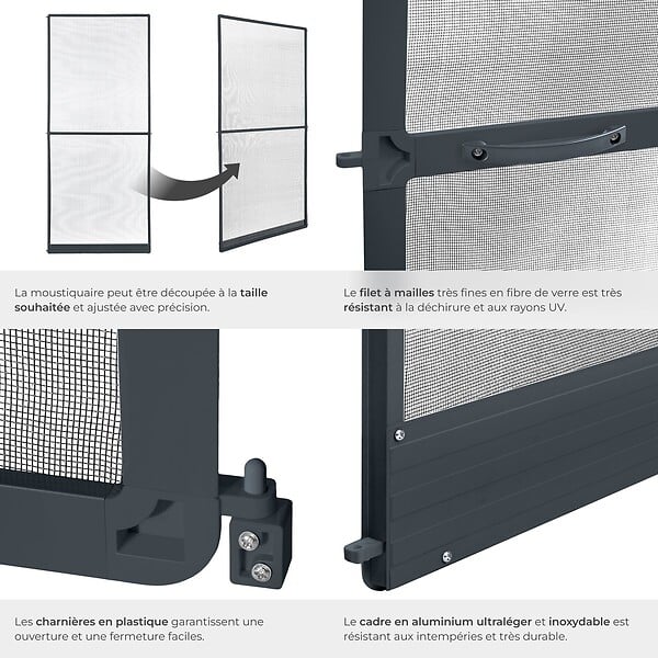 TECTAKE - Moustiquaire avec cadre en aluminium pour portes, 210 x 95 cm gris anthracite - large
