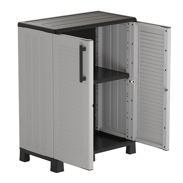 INTEC - Meuble de rangement 2 portes 2 Etagères Gris 68 x 37 x 90cm Armoire de rangement basse - large