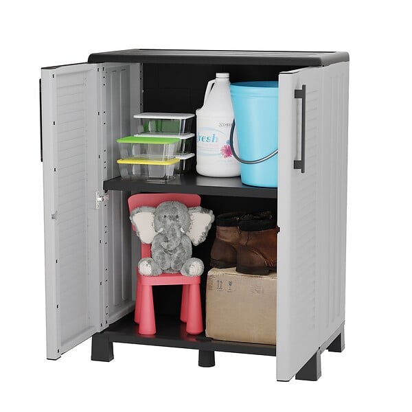 INTEC - Meuble de rangement 2 portes 2 Etagères Gris 68 x 37 x 90cm Armoire de rangement basse - large
