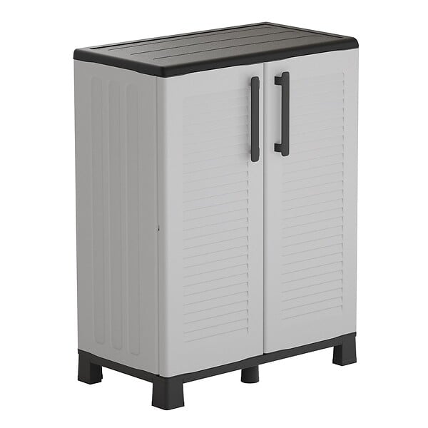INTEC - Meuble de rangement 2 portes 2 Etagères Gris 68 x 37 x 90cm Armoire de rangement basse - large