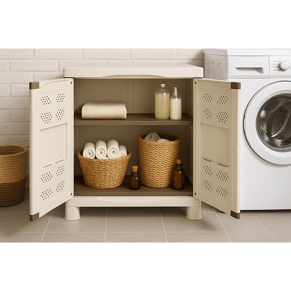 ARTPLAST - Armoire Exterieur Interieur Beige 70 x 47 x 97cm Charge 50kg max - Armoire Garage Buanderie Terrasse Jardin - large