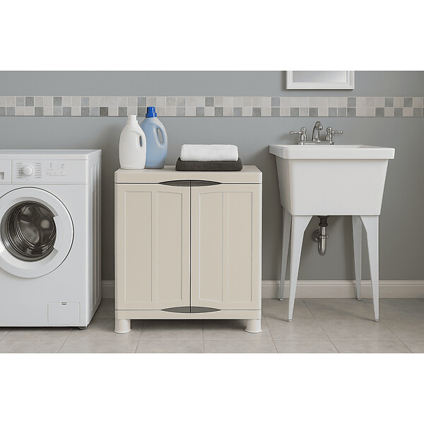 ARTPLAST - Armoire Exterieur Interieur Beige 70 x 47 x 97cm Charge 50kg max - Armoire Garage Buanderie Terrasse Jardin - large