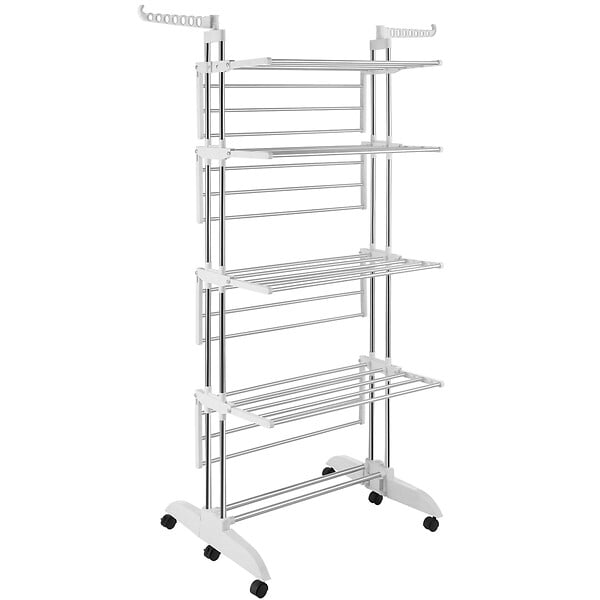 TECTAKE - Séchoir à linge tour pliable 4 étages en métal blanc gris chrome roulettes 125x63x179 cm - large