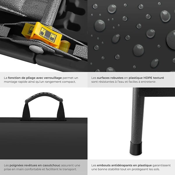 TECTAKE - 8 Places ensemble de table de camping pliable résistant aux intempéries gris anthracite compact verrouillage sécurité - large