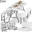 TECTAKE - 8 Places ensemble mobilier de camping pliable résistant aux intempéries blanc compact en polyéthylène acier 180 x 70 x 74 cm - vignette