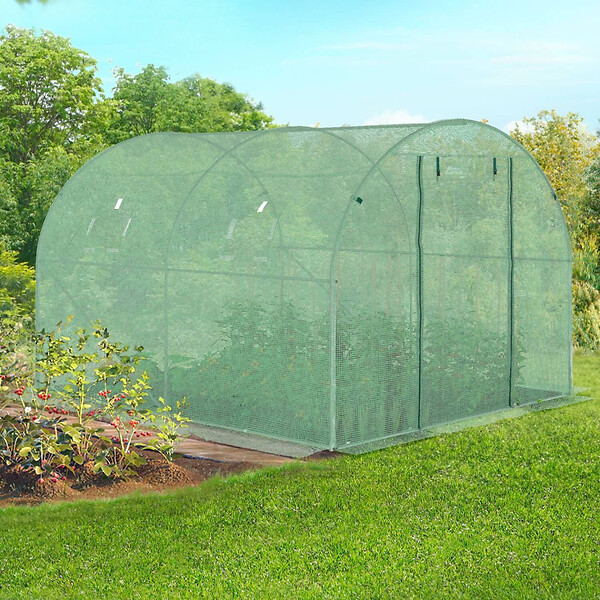 ID MARKET - Serre de jardin tunnel 6m² 3 x 2 x 2 m acier galvanisé + bâche anti-UV avec porte et fenêtres ROMA verte toutes saisons - large