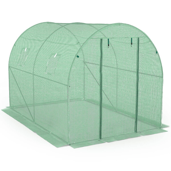 ID MARKET - Serre de jardin tunnel 6m² 3 x 2 x 2 m acier galvanisé + bâche anti-UV avec porte et fenêtres ROMA verte toutes saisons - large