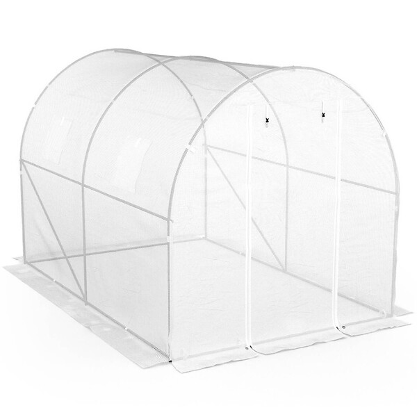 ID MARKET - Serre de jardin tunnel 6m² 3 x 2 x 2 m acier galvanisé + bâche anti-UV avec porte et fenêtres ROMA blanche toutes saisons - large