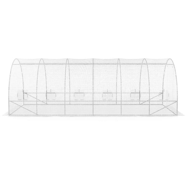 ID MARKET - Serre de jardin tunnel 18m² 6 x 3 x 2 m acier galvanisé + bâche anti-UV avec porte et fenêtres CRIMÉE blanche - large