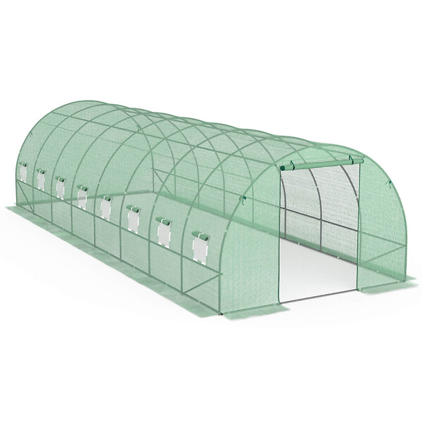 ID MARKET - Serre de jardin tunnel 24m² 8 x 3 x 2 m acier galvanisé + bâche anti-UV avec porte et fenêtres DES ANDES verte - large