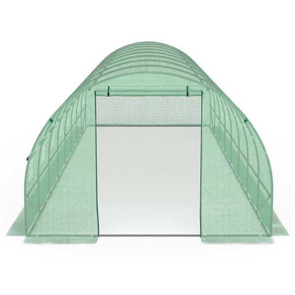 ID MARKET - Serre de jardin tunnel 24m² 8 x 3 x 2 m acier galvanisé + bâche anti-UV avec porte et fenêtres DES ANDES verte - large