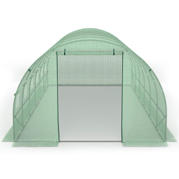 ID MARKET - Serre de jardin tunnel 18m² 6 x 3 x 2 m acier galvanisé + bâche anti-UV avec porte et fenêtres CRIMÉE verte - large