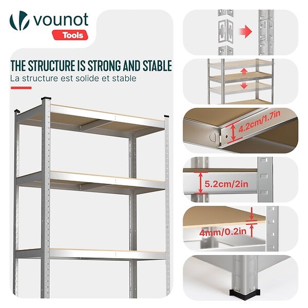 VOUNOT - Etagères de rangement charge lourde robuste à 5 niveaux 90x40x180cm - large